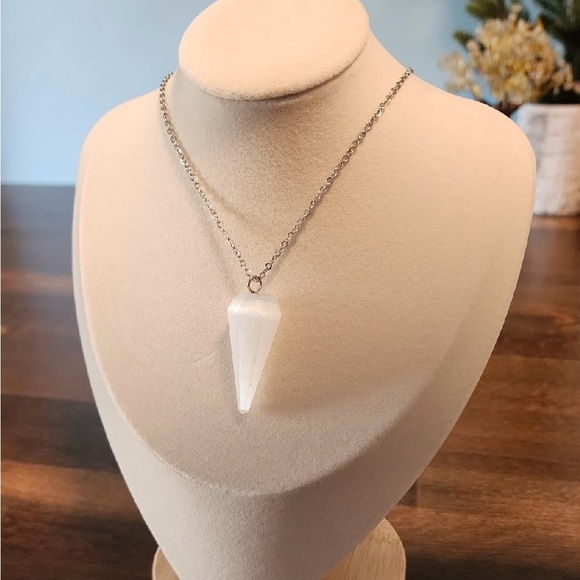 Selenite Point Pendulum Necklace - Picture 1 of 1